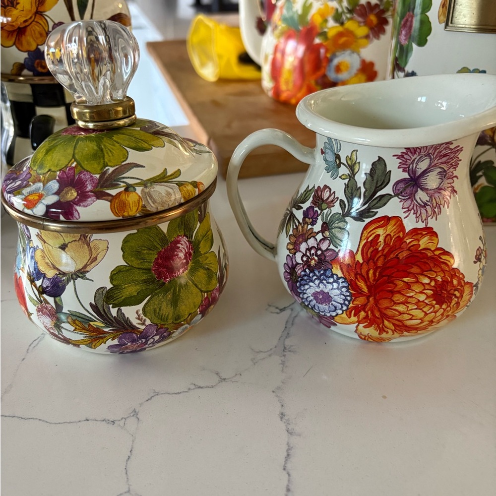 MacKenzie-Childs Floral Sugar and Creamer Set